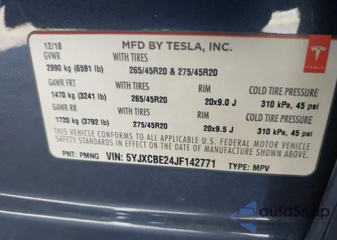 2018 Tesla Model X 100D/75D/P100D из США, поврежденный, VIN 5YJXCBE24JF142771